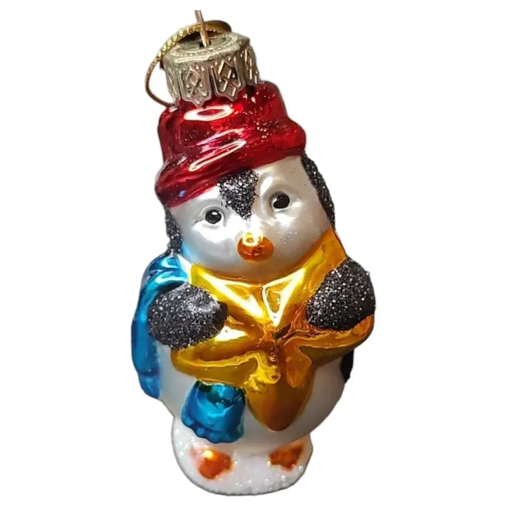 Gold Star Top Hat Penguin Snowman Hand Blown Glass Ornament Thomas Pacconi 2002